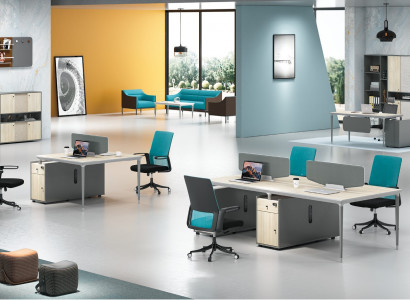 Furniture, furnishings, equipment, table, call center, 4 workstations, desk